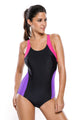 Rosy Lilac Detail Black Racerback One Piece Swimsuit