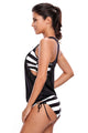 Chic Cut Out Black White Stripe Tankini Swimsuit