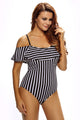 Black White Stripes Frill One-piece Swimwear