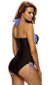 Women Black Blue Halter Neck Tankini Swimsuit