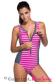 Rosy Striped Sleeveless Rashguard One Piece Swimsuit