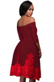 Burgundy Lacy Embroidery Tulle Skirt Skater Dress
