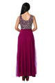 Gold Embroidery Detail Purple Tulle Overlay Evening Dress