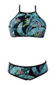 Palm Floral Halter Crop Tankini Set Swimwear