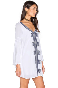 Embroidered White Bell Sleeve Cover-up