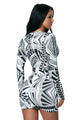 Black White Graphic Print Long Sleeves Dress