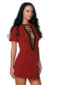 Date Red Lace Up Half Sleeves Tee Dress