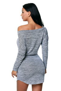 Grey Slouch Off Shoulder Long Sleeve Bodycon Dress