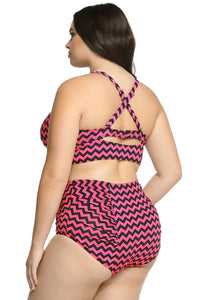 Chevron Print Curvy High Waist Bikini Swimsuit