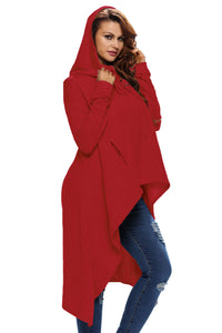 Burgundy Plain Drawstring Irregular Oversize Hoodie