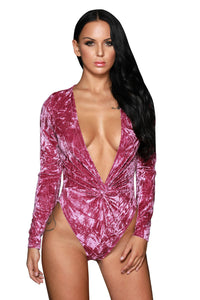 Mauve Crushed Velvet Long Sleeves Bodysuit