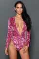 Mauve Crushed Velvet Long Sleeves Bodysuit