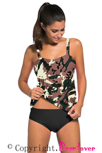 Camouflage Print 2pcs Swing Tankini Swimsuit