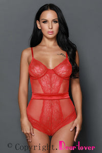 Underwire Cups Floral Lace Fishnet Teddy