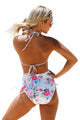Strappy Floral Print Retro High Waist Swimsuit