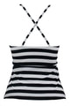 Black White Stripe Print Macrame High Neck Swim Top