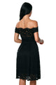 Black Scalloped Off Shoulder Flared Lace Dress