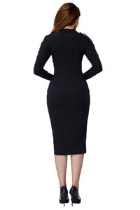 Black Netty Cold Should Rib Knit Midi Dress