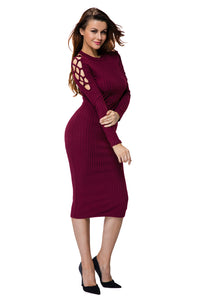 Burgundy Netty Cold Should Rib Knit Midi Dress