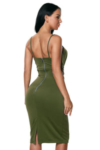 Green Crisscross Cutout Detail Back Slit Midi Dress