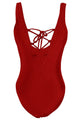 Solid Red Lace Up V Neck Teddy Swimwear