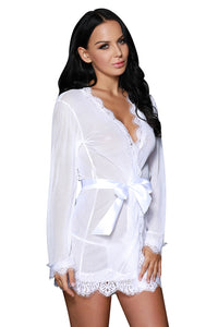 White Lace Trim Robe with Thong