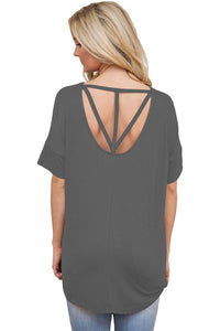 Grey Chic Relaxing Fit Pocket Front Hollow-out Blouse