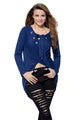 Royal Blue Lace Up Long Sleeve Ruched Pullover Shirt