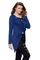 Royal Blue Lace Up Long Sleeve Ruched Pullover Shirt