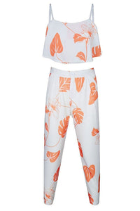 Orange Mottled Print Frill Crop Top and Pant Set