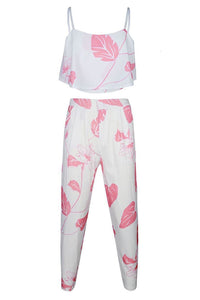 Pink Mottled Print Frill Crop Top and Pant Set