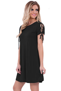 Black Night and Day Lace up Short Sleeves Casual Dress