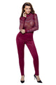Burgundy Long Sleeve Studded Mesh Top Jumpsuit