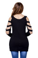 Black Cold Shoulder Hollow Out Long Sleeve Top