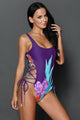 Floral Print Side Lace up One Piece Swimsuit
