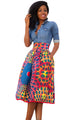 Vintage High Waist Africa Print A-lined Midi Skirt