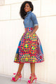 Vintage High Waist Africa Print A-lined Midi Skirt