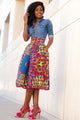 Vintage High Waist Africa Print A-lined Midi Skirt