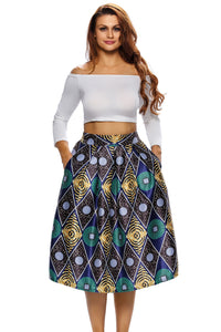 Vintage High Waist Printed A-lined Midi Skirt