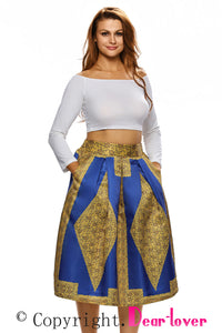 Vintage High Waist Tribal Print A-lined Midi Skirt