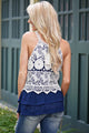 Floral Lace Crochet Blue Ruffle Layered Tank Top