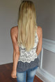 Floral Lace Crochet Grey Ruffle Layered Tank Top