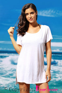 White Cozy Short Sleeves T-shirt Cover-up
