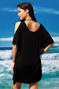 Black Cozy Short Sleeves T-shirt Cover-up