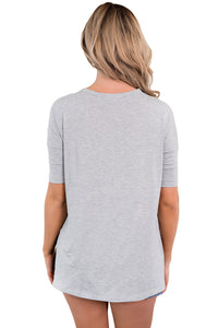 Grey Cutout Choker Detail Short Sleeve T-shirts