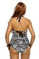 Black White Zebra Print Halter Tankini Swimsuit