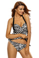 Black White Zebra Print Halter Tankini Swimsuit