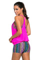 Colorful Print Insert Padded Rosy 2pcs Tankini Swimsuit