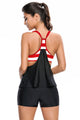 Black White Striped Flow Double Up Tankini Swimsuit