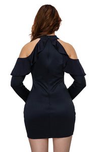 Black Frill Cold Shoulder Long Sleeve Dress
